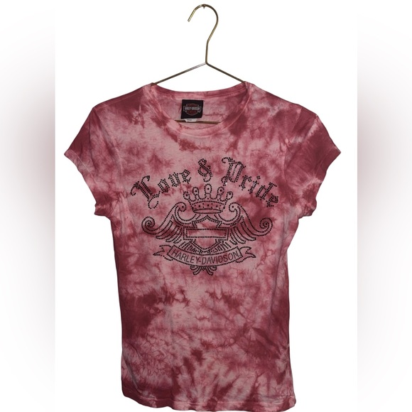 Harley-Davidson Tops - Harley-Davidson Woman’s Red Tie-Dye Crew Neck Graphic Tee Size Small P2P 17”